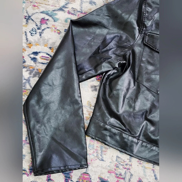 Shein Women's Black Cropped  PU Leather Jacket, XLg - Picture 6 of 13